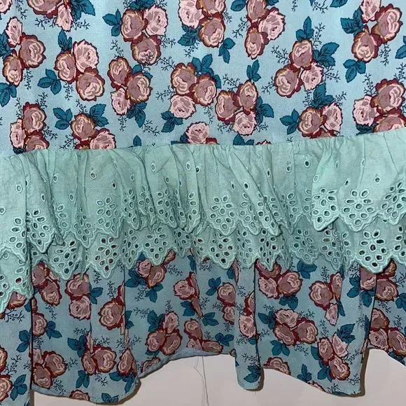 The Shirt By Rochelle Behrens Floral Blue Eyelet Mini Dress Size Large - Picture 3 of 5
